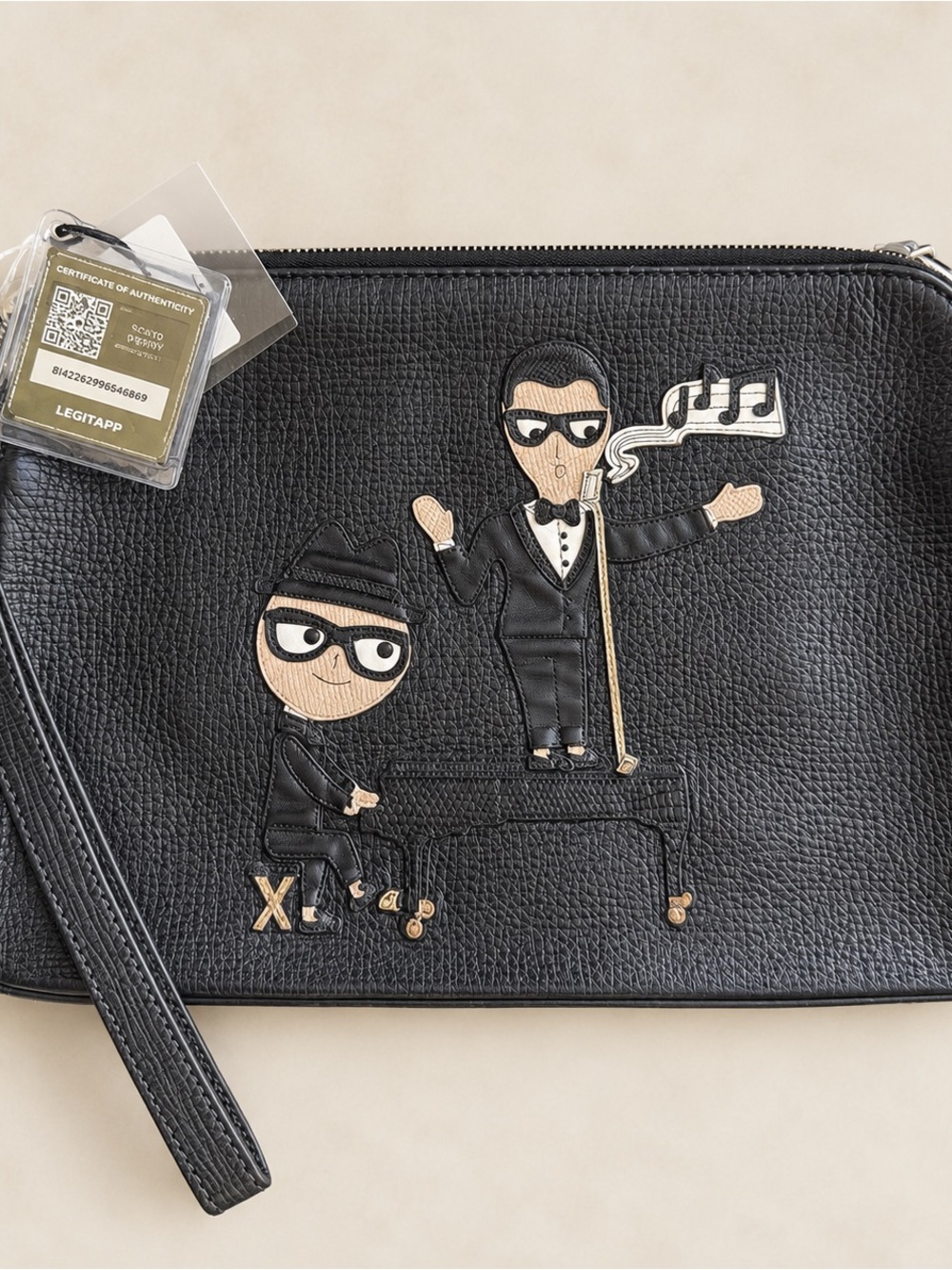 Dolce & Gabbana DG Family Piano Leather Wristlet Clutch Black